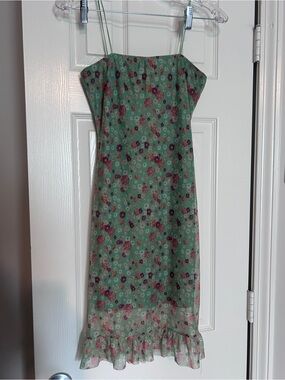 Shasa Green Floral Mesh Midi Dress Fairycore Cottagecore XS/S